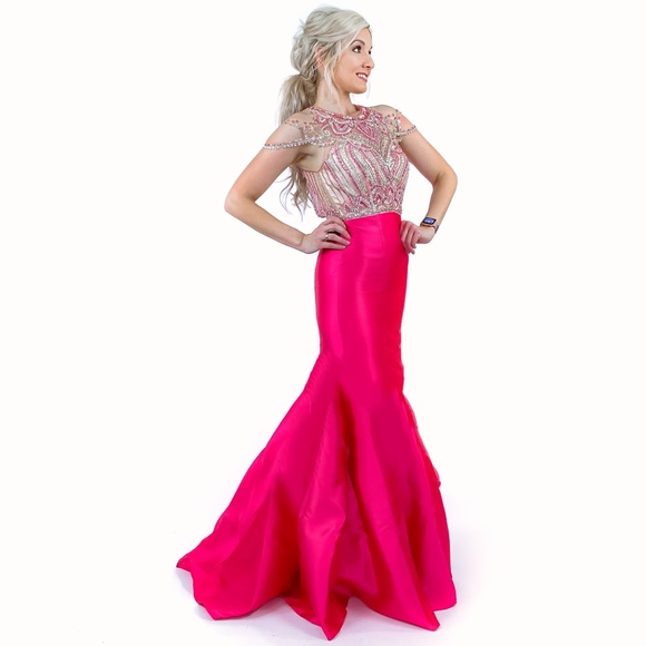 Beaded Off Shoulder Mermaid Pageant Prom Dress - Picture 3 of 8